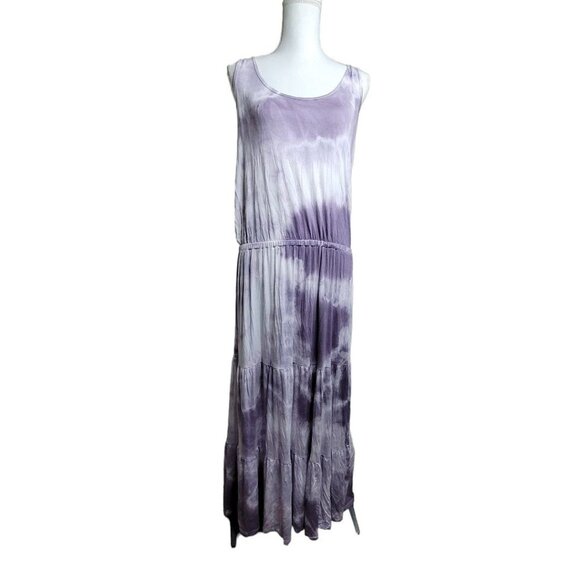 Beach Break Maxi Dress Tiered Purple Tie Dye Summer Swim Cover Sun Womens Small - Picture 2 of 9